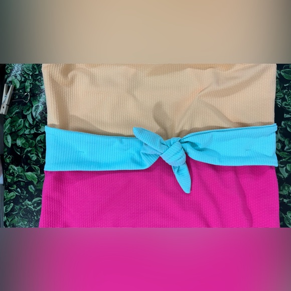 Wonder Nation ColorBlock Tie Waist One Piece Swimsuit 10/12 Plus Pink Orange - Picture 5 of 11